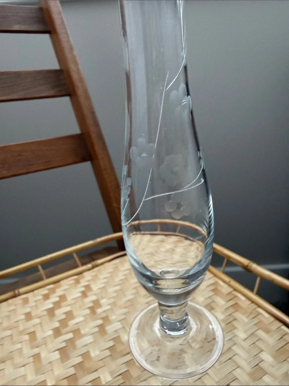 Clear Glass Pedestal Bud Vase with Ruffled Rim | Made in China | Cottage Farmhou